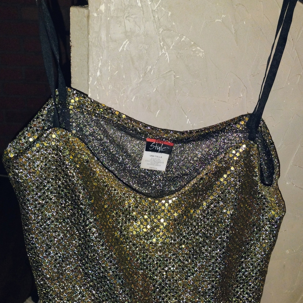 Si.ply Style Glittery Gold and Black Tank Top(Medium/Large)
